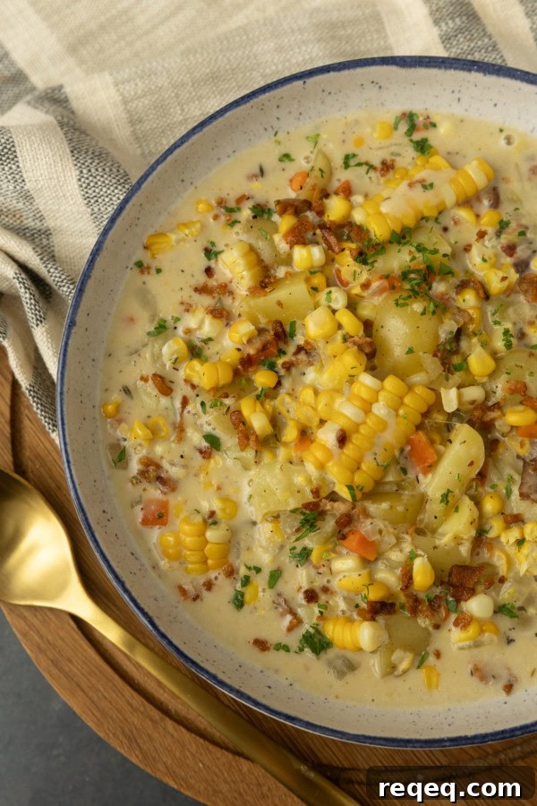 corn potato chowder in a bowl
