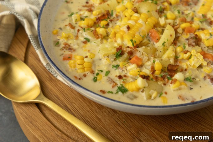corn potato chowder in a bowl