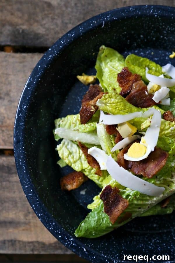Thick Caesar Mayonnaise Dressing for Sandwiches & Salads 5 Jerk Bacon Caesar Salad waiting to be dressed with Thick Caesar Dressing.