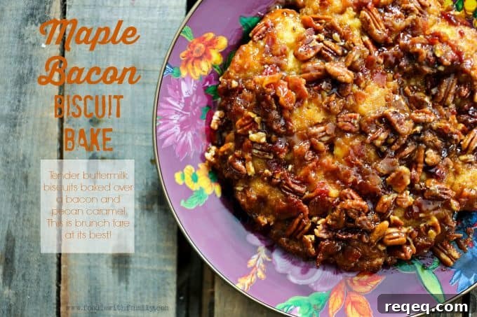 Pecan studded Maple Bacon Biscuit Bake from foodiewithfamily.com