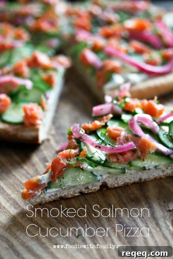 Smoked Salmon and Cucumber Flatbread Pizza Recipe 3 Smoked Salmon Cucumber Cream Cheese Pizza foodiewithfamily.com