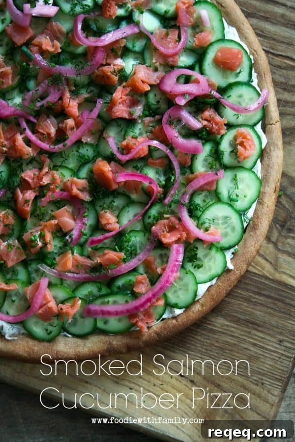 Smoked Salmon and Cucumber Flatbread Pizza Recipe 4 Smoked Salmon Cucumber Cream Cheese Pizza foodiewithfamily.com