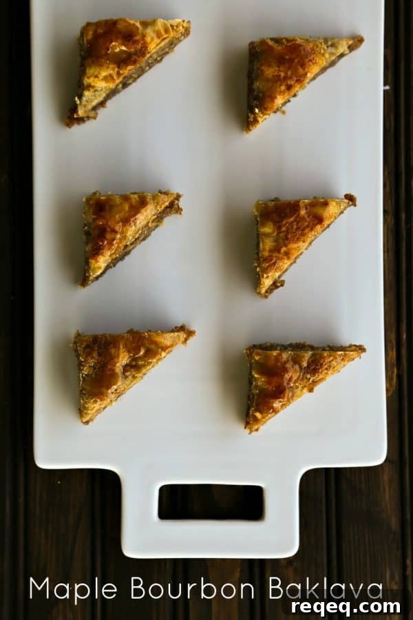 Maple Bourbon Baklava Recipe: Flaky Phyllo with Bourbon Maple Syrup 2 Maple Bourbon Baklava is like pecan pie meets dark maple syrup and takes a trip to the Middle East