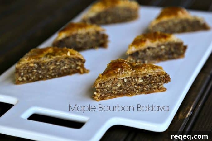 Maple Bourbon Baklava Recipe: Flaky Phyllo with Bourbon Maple Syrup 3 Maple Bourbon Baklava is like pecan pie meets dark maple syrup and takes a trip to the Middle East