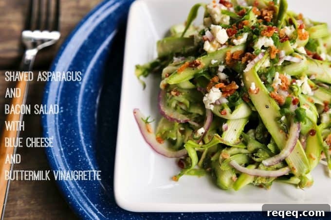 Shaved Asparagus Salad with Bacon, Blue Cheese & Buttermilk Vinaigrette 2 Shaved Asparagus Bacon Salad with Blue Cheese and Buttermilk Vinaigrette from foodiewithfamily.com