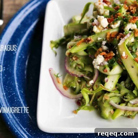 Shaved Asparagus Salad with Bacon, Blue Cheese & Buttermilk Vinaigrette 4 Shaved Asparagus Bacon Salad with Blue Cheese and Buttermilk Vinaigrette from foodiewithfamily.com
