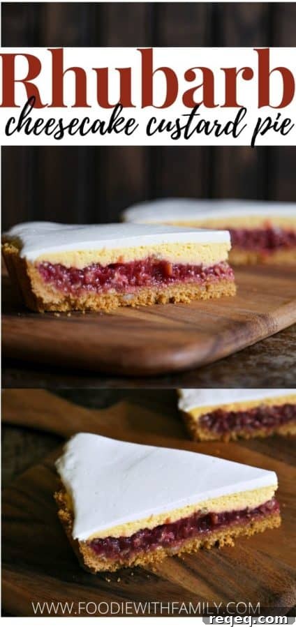 Rhubarb Custard Pie starts with a simple crumb crust that is filled with a tart and sweet rhubarb vanilla filling covered by thin layer of cheesecake and topped with a smooth-as-silk tangy yogurt layer. It's spring and summer perfection, folks.