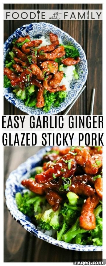 Garlic-Ginger Glazed Sticky Pork Recipe for Weeknight Dinners 7 Easy Garlic Ginger Glazed Sticky Pork is tender strips of pork glazed with an easy sticky, sweet, spicy, garlicky, gingery sauce.
