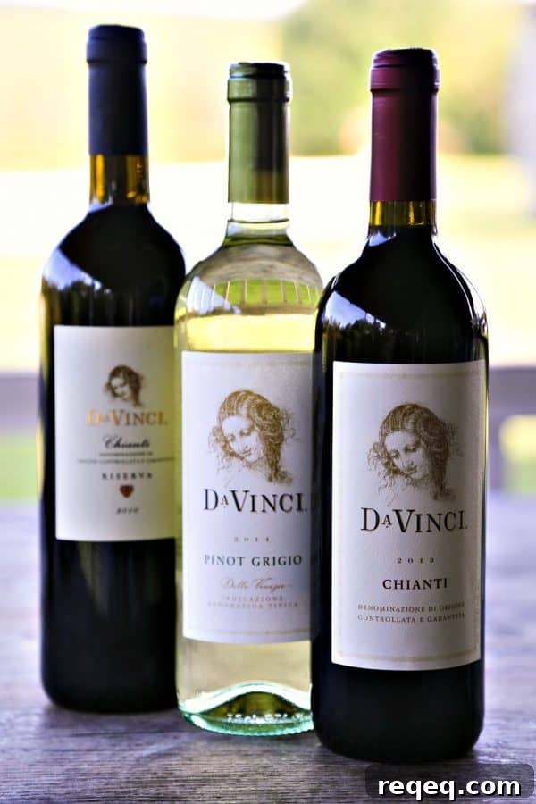 DaVinci Chianti, Pinot Grigio, and Chianti Riserva