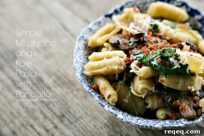 Mushroom, Kale & Pancetta Pasta Recipe for Weeknight Dinners 3 Simple Mushroom Kale Pasta with Pancetta from foodiewithfamily.com