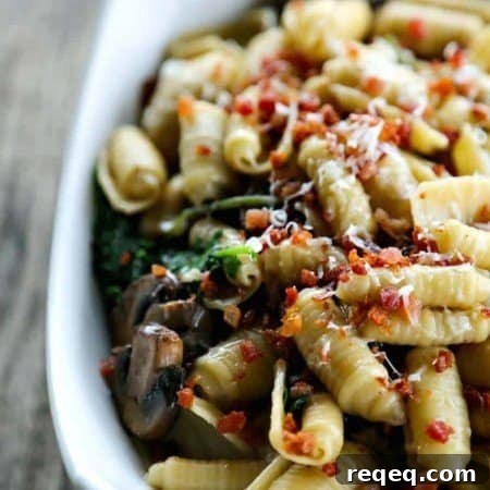 Mushroom, Kale & Pancetta Pasta Recipe for Weeknight Dinners 5 Simple Mushroom Kale Pasta with Pancetta from foodiewithfamily.com