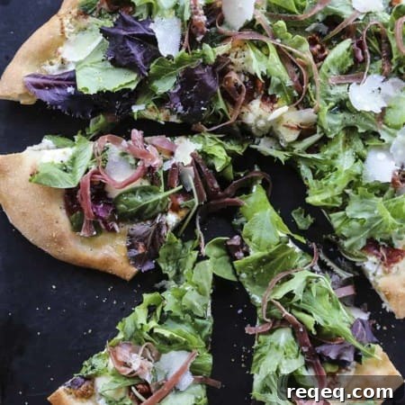 Figgy Pig Pizza - Tuscan Style Prosciutto, fig jam, and greens pizza