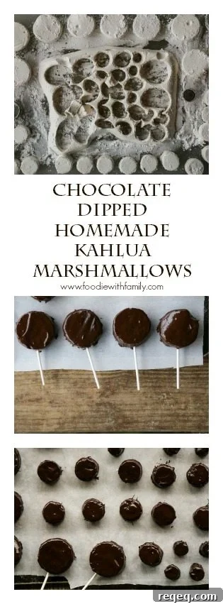 Kahlúa-Infused Homemade Marshmallows Dipped in Chocolate 7 Chocolate Dipped Homemade Kahlua Marshmallows from foodiewithfamily.com