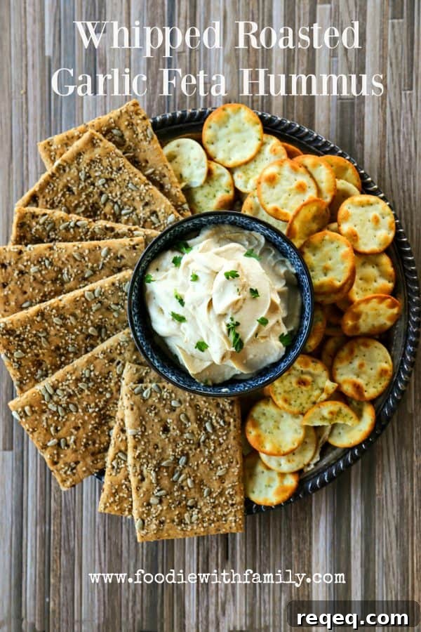 Whipped Roasted Garlic Feta Hummus Recipe for Creamy Dip 2 Whipped Roasted Garlic Feta Hummus in partnership with @Sabradippingco