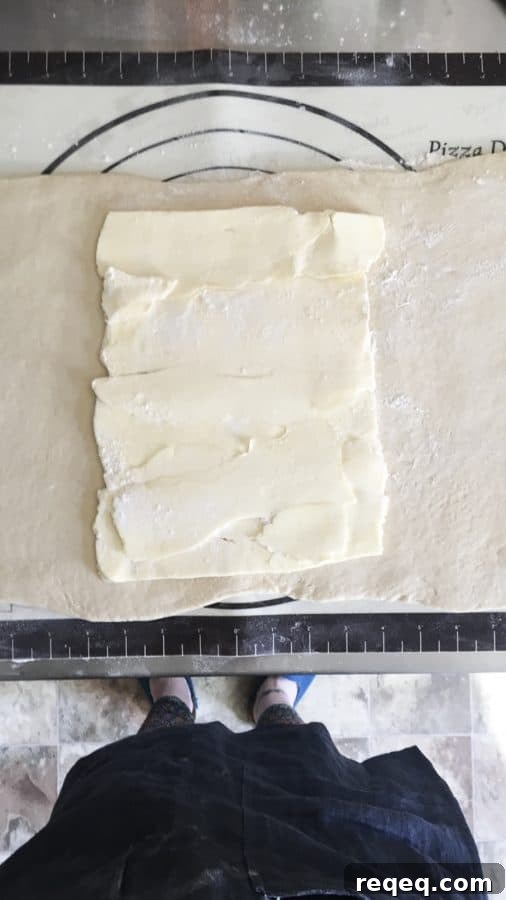 Pain au chocolat pastry being made