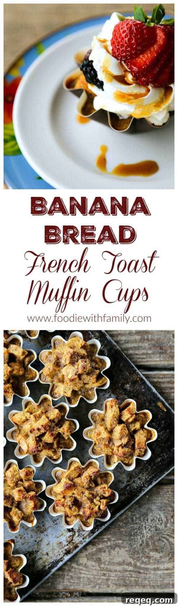 Banana Bread French Toast Breakfast Cups Recipe 6 Banana Bread French Toast Muffin Cups for an easy, delicious breakfast... Or dessert ;) foodiewithfamily.com