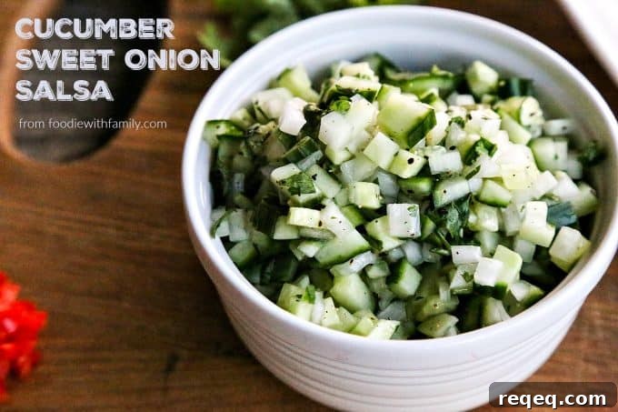 Cucumber and Sweet Onion Salsa Recipe — Fresh Summer Dip 2 Crunchy, refreshing, cooling Cucumber Sweet Onion Salsa from foodiewithfamily.com
