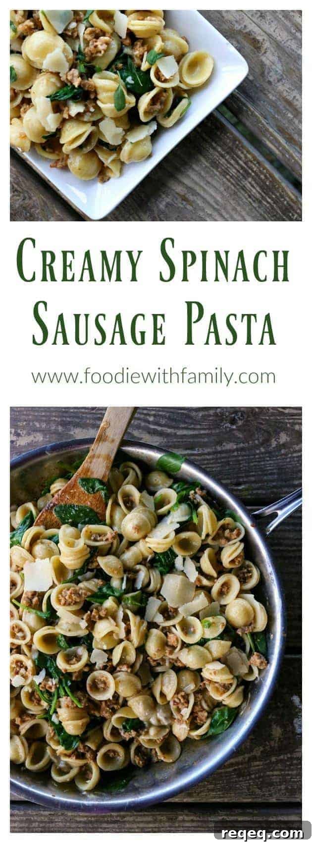 Creamy Sausage and Spinach Pasta Recipe for Dinner 5 Creamy Spinach Sausage Pasta is a perfect, fast, weeknight meal that is good enough to serve to company.