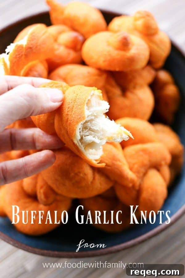 Buffalo Garlic Knot Recipe: Spicy, Cheesy Appetizer for Game Day 2 Buffalo Garlic Knots: tender, three bite sized spicy Buffalo Garlic Knots