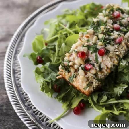 Crispy-Skinned Salmon with Pine Nut and Parsley Crust 5 This simple and stunning Crispy Skin Salmon with Pine Nut and Parsley Crust is a showstopper of a main dish or a beautiful part of any Feast of the Seven Fishes and pairs equally well with red or white wine. #sponsored