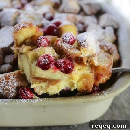 Rich, souffle-like, nutmeg flecked Cranberry Eggnog Doughnut Bread Pudding is the ultimate cold weather dessert.