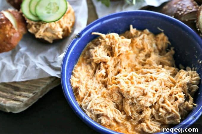 Creamy Buffalo Chicken for Instant Pot or Slow Cooker 3 Three ingredients are all it takes to make the most incredibly flavourful Creamy Buffalo Chicken for Instant Pot or Slow Cooker.