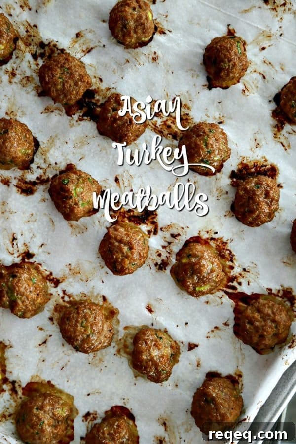 Ginger and hoisin flavored baked Asian Turkey Meatballs.