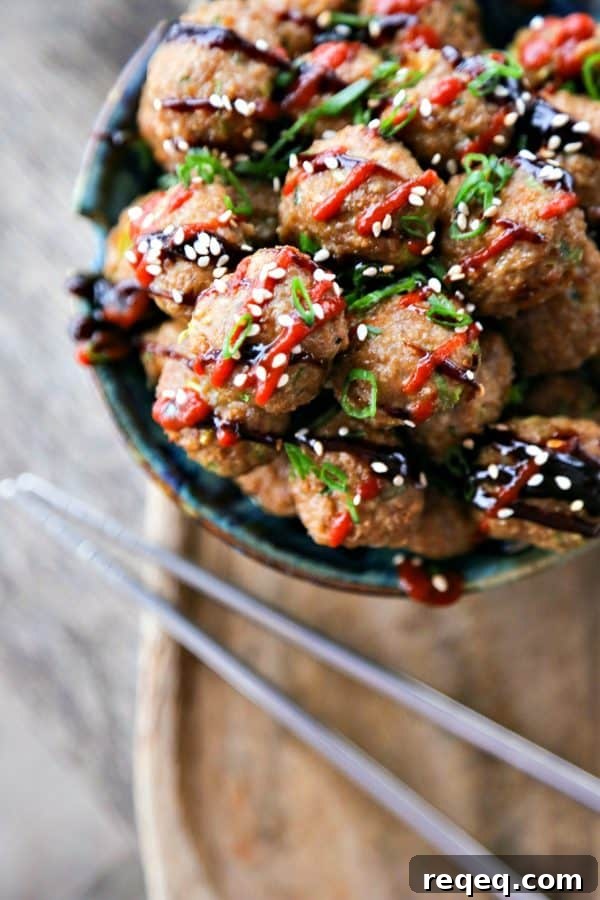 Asian Turkey Meatballs served with garnish.