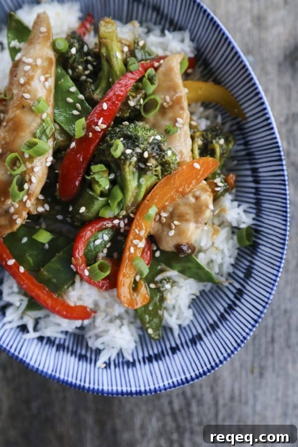 Sheet Pan Asian Chicken Stir-Fry with Veggies 4 Fabulously fast, filling, and flavourful, this Asian Chicken Stir Fry Sheet Pan Meal will please everyone and feed a crowd economically.