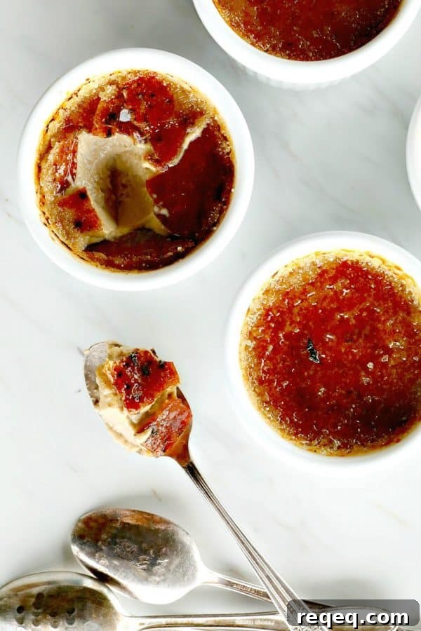 Chai Crème Brûlée with burnt-sugar caramel on velvety custard scented with chai spices.