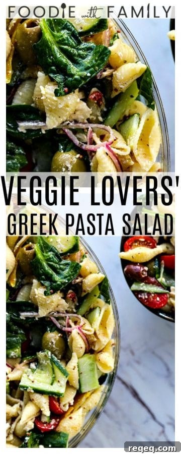 Greek Vegetable Pasta Salad for Veggie Lovers 5 Vegetable lovers rejoice! This Veggie Lover's Greek Pasta Salad is absolutely bursting with baby spinach, cucumbers, tomatoes, bell peppers, Greek olives, and red onions all in a tantalizing garlicky herbed lemon dressing.