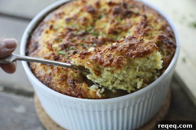 Easy Rice and Cheese Souffle is a delicious, comforting, quick, and frugal dinner when accompanied by a green salad!