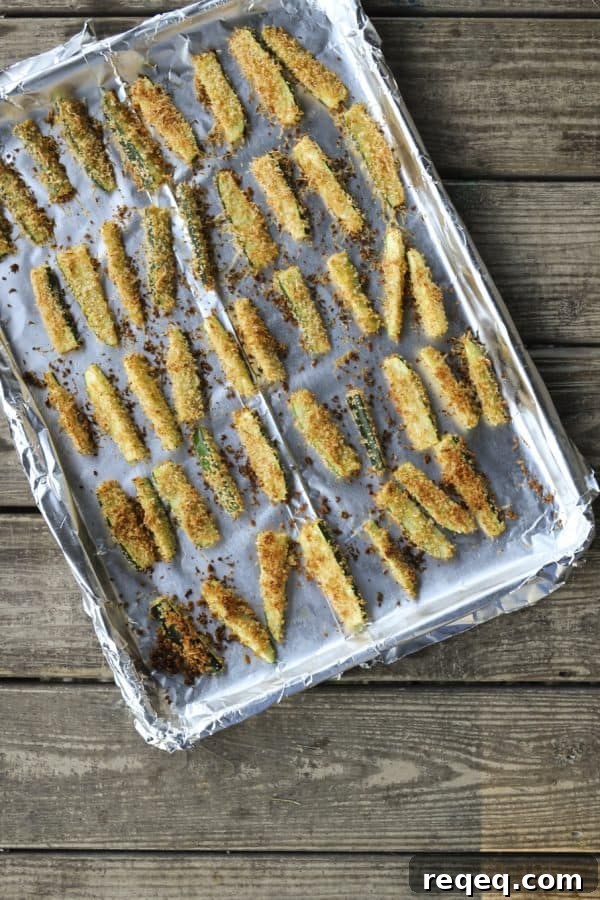 Crispy Parmesan Zucchini Fries Baked to Golden Perfection 4 Close-up of crispy parmesan zucchini fries.