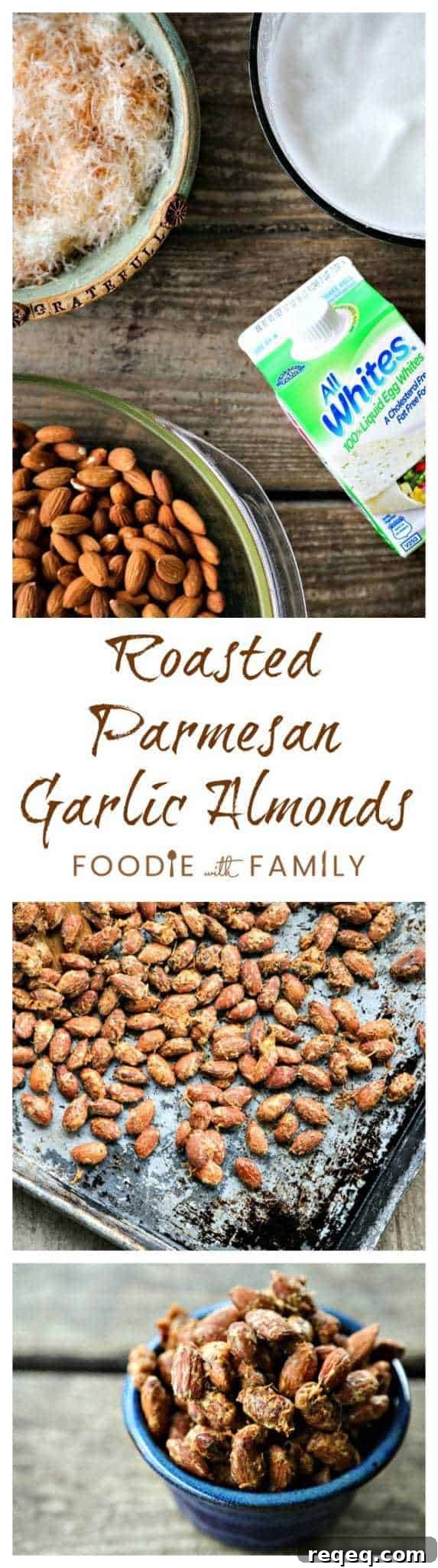 Roasted Parmesan Garlic Almonds: Super savoury, crunchy, crave-worthy, and nutritious to boot. That sounds like the perfect snack food to me!