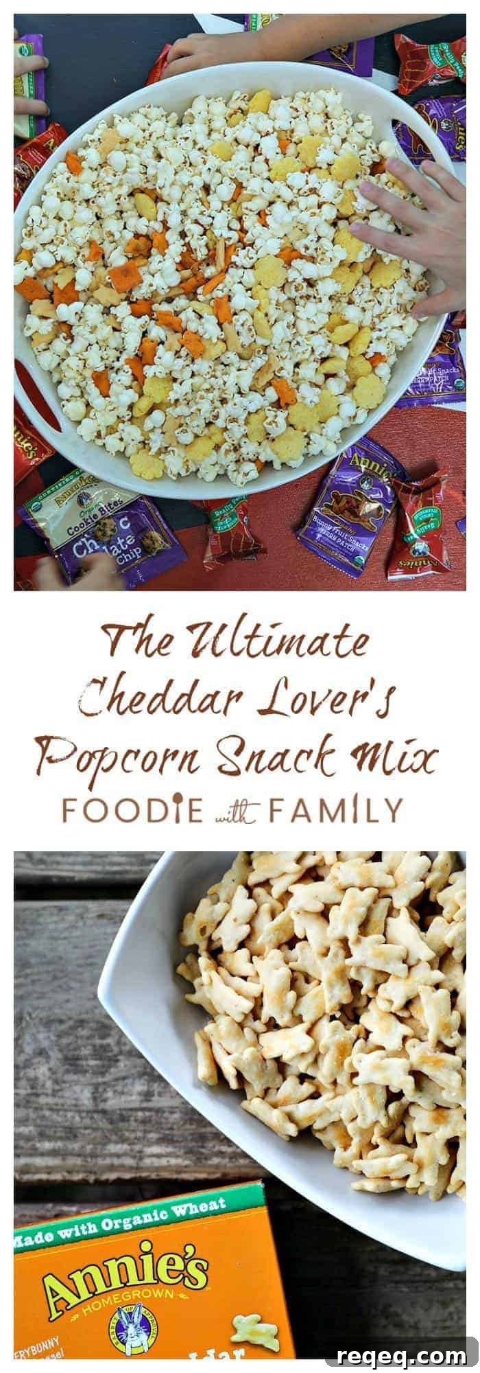 Cheddar Lover’s Popcorn Snack Mix Recipe for Cheese Fans 6 The Ultimate Cheddar Lover's Popcorn Snack Mix is full of cheddar popcorn, two kinds of cheddar crackers, cheddar puffs, and boxed cheddar snack mix.