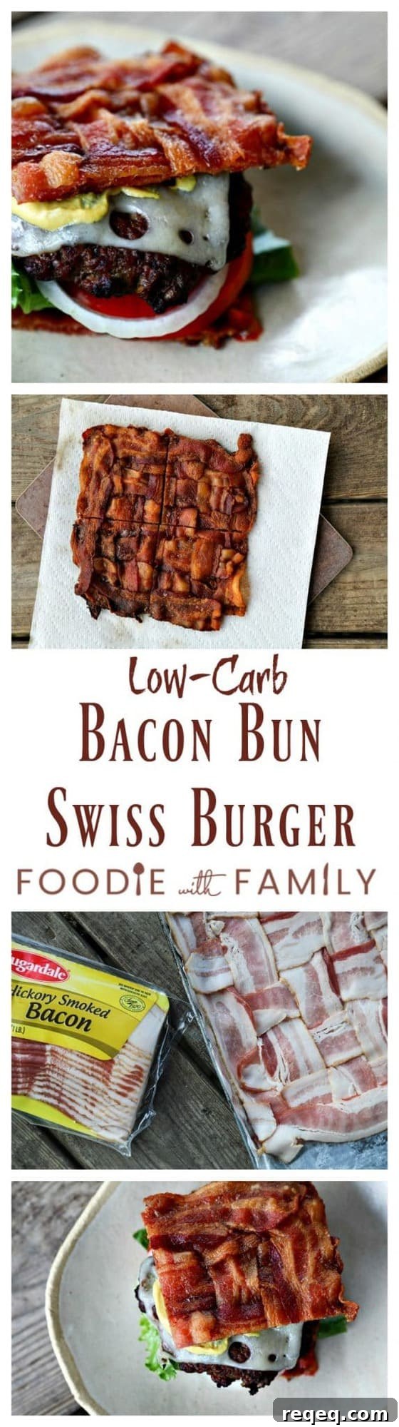Low-Carb Swiss Bacon Burger Buns Recipe 11 Final large image of Low-Carb Bacon Bun Swiss Burger.