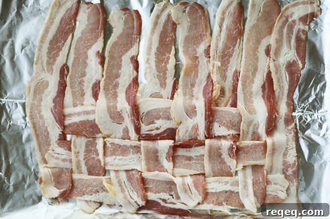 Low-Carb Swiss Bacon Burger Buns Recipe 7 Finished bacon weave ready for baking.