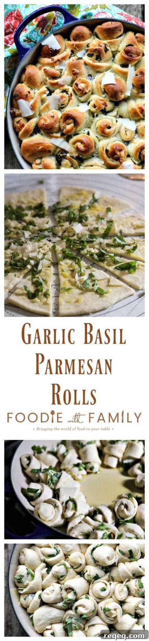 Garlic Basil Parmesan Rolls are my idea of a perfect bread. Perfect bread dough brushed with garlic infused olive oil and rolled around chopped garlic, fresh basil, and flakes of creamy, nutty Parmesan cheese then baked up to a beautiful, golden brown, tender-yet-chewy work of art.