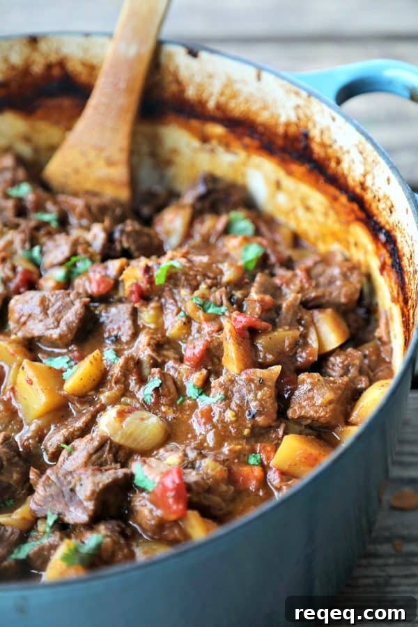 Hearty Beef Curry Stew Recipe for Comforting Weeknight Meals 3 Curried Beef Oven Stew is filled with tender beef cubes, potatoes, carrots, & onions slow-cooked in a flavourful gravy made with soul-warming curry spices.