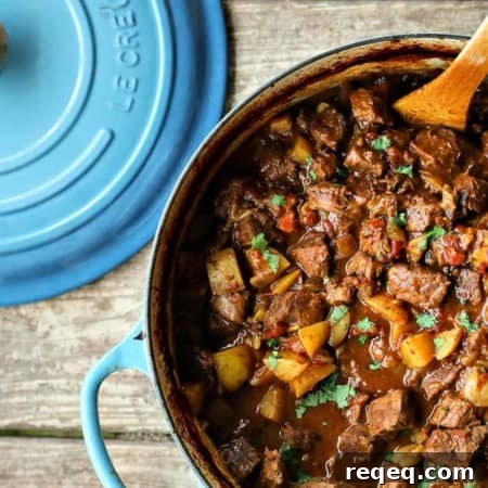 Hearty Beef Curry Stew Recipe for Comforting Weeknight Meals 5 Curried Beef Oven Stew is filled with tender beef cubes, potatoes, carrots, & onions slow-cooked in a flavourful gravy made with soul-warming curry spices.