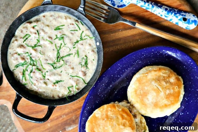 Southern Classic Sausage Gravy Recipe with Biscuits and Tips 3 Classic Sausage Gravy will never win any accolades for being beautiful, but it is ultimately comforting and beyond simple.