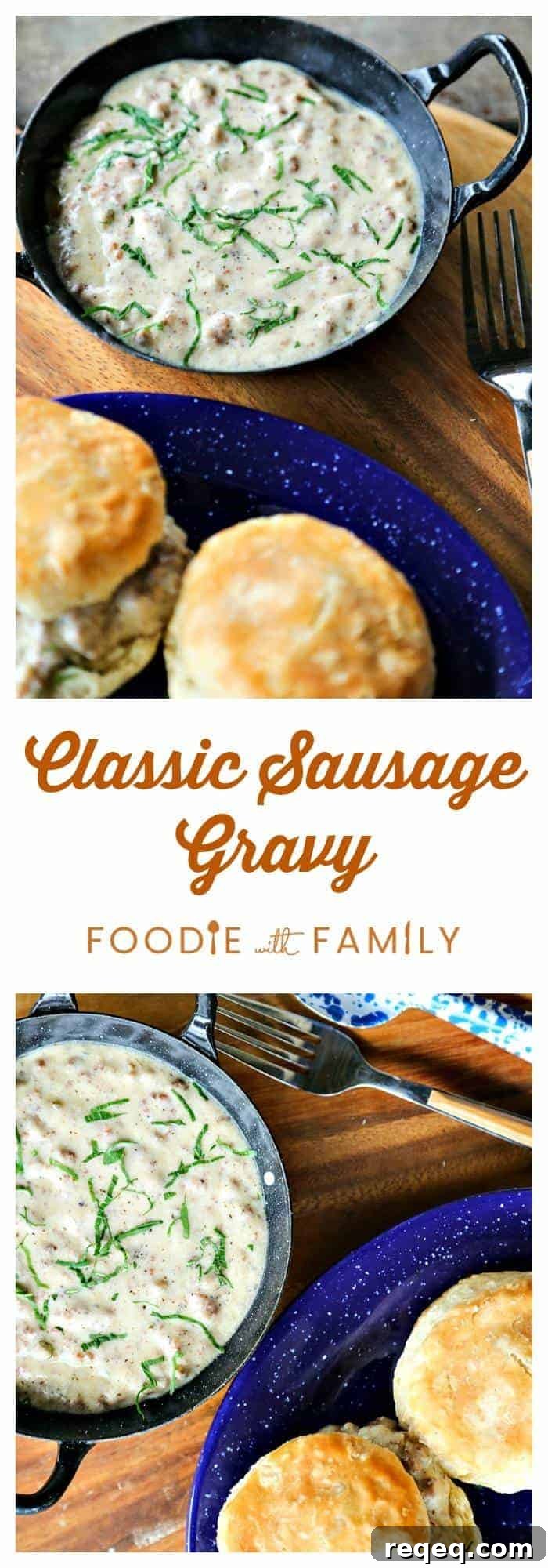 Southern Classic Sausage Gravy Recipe with Biscuits and Tips 5 Classic Sausage Gravy will never win any accolades for being beautiful, but it is ultimately comforting and beyond simple.
