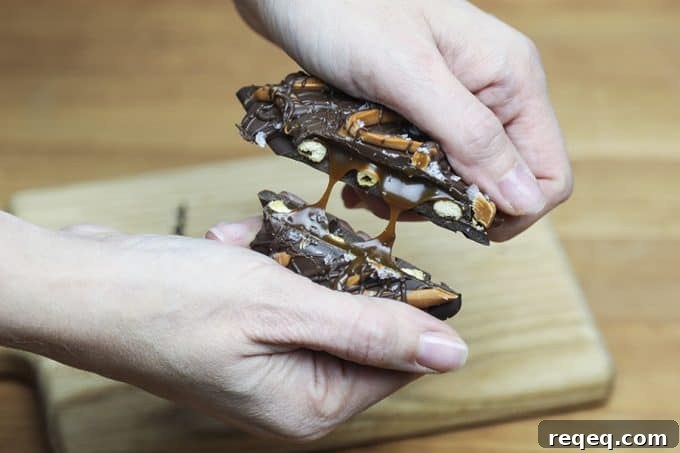 Chocolate Covered Caramel Stuffed Pretzels; crunchy sourdough pretzels enrobed in dark chocolate with a sprinkling of flaky sea salt that ooze perfectly gooey caramel when you bite into them.
