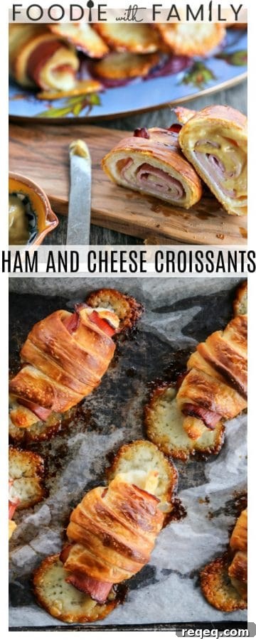 Ham & Cheese Croissants: Flaky Homemade Recipe for Breakfast 8 Ham and Cheese Croissants: homemade butter pastry is wrapped around tender ham and Swiss cheese and baked to brown, flaky perfection.