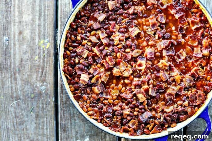 Spicy BBQ Bacon Baked Beans Recipe 2 Barbecue Bacon Spicy Baked Beans are chock full of browned pork sausage, bacon, and enough spicy barbecue sauce to be so flavourful and so perfect that no one will ever believe these start with canned beans.