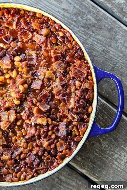 Spicy BBQ Bacon Baked Beans Recipe 3 Barbecue Bacon Spicy Baked Beans are chock full of browned pork sausage, bacon, and enough spicy barbecue sauce to be so flavourful and so perfect that no one will ever believe these start with canned beans.