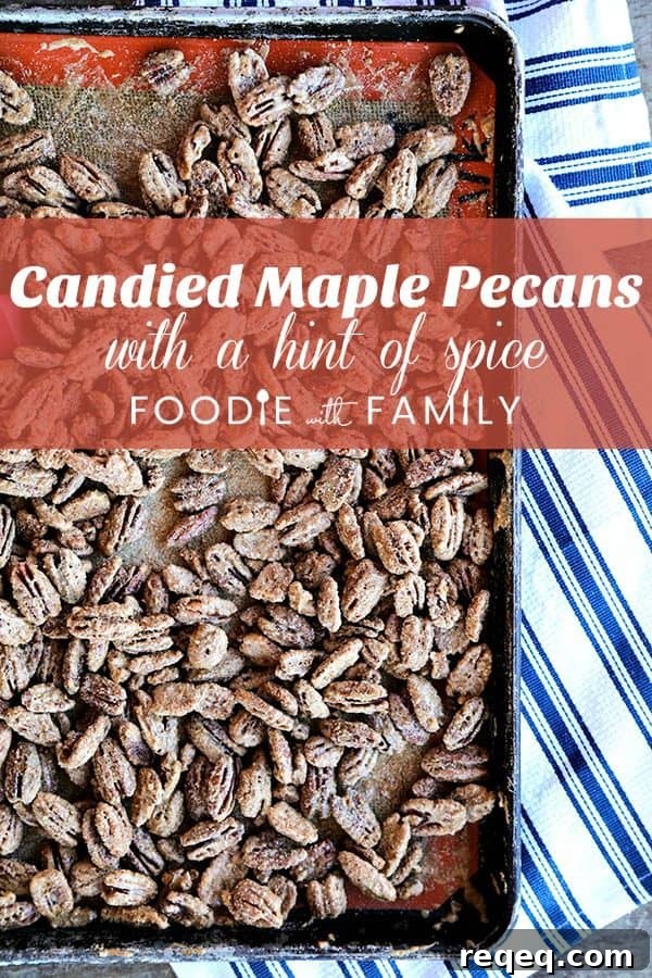 Maple Candied Pecans: Sweet Glazed Pecans Recipe for Snacking 5 Candied Maple Pecans: Whole pecans candied with real maple syrup, fragrant cinnamon, and just the barest hint of spice and salt. Great for snacking, salads, and top of yogurt, ice cream, or oatmeal.