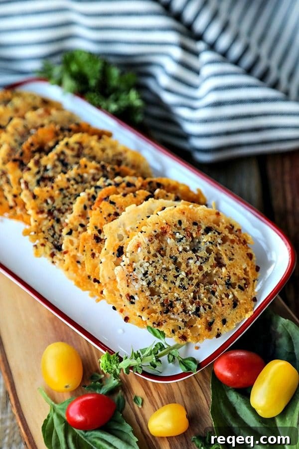 3-Ingredient Parmesan Crisps: Crispy Cheese Crackers Recipe 2 Made with just 3 ingredients, Everything Parmesan Crisps are the perfect crackers to have while you share a glass of wine with your best friends, to serve as a crouton on salads, or just to nibble to put a smile on your face! And wonder of wonders, they're done in under 15 minutes!