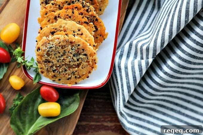 3-Ingredient Parmesan Crisps: Crispy Cheese Crackers Recipe 3 Made with just 3 ingredients, Everything Parmesan Crisps are the perfect crackers to have while you share a glass of wine with your best friends, to serve as a crouton on salads, or just to nibble to put a smile on your face! And wonder of wonders, they're done in under 15 minutes!