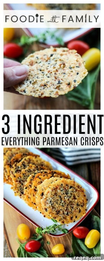 3-Ingredient Parmesan Crisps: Crispy Cheese Crackers Recipe 6 Made with just 3 ingredients, Everything Parmesan Crisps are the perfect crackers to have while you share a glass of wine with your best friends, to serve as a crouton on salads, or just to nibble to put a smile on your face! And wonder of wonders, they're done in under 15 minutes!